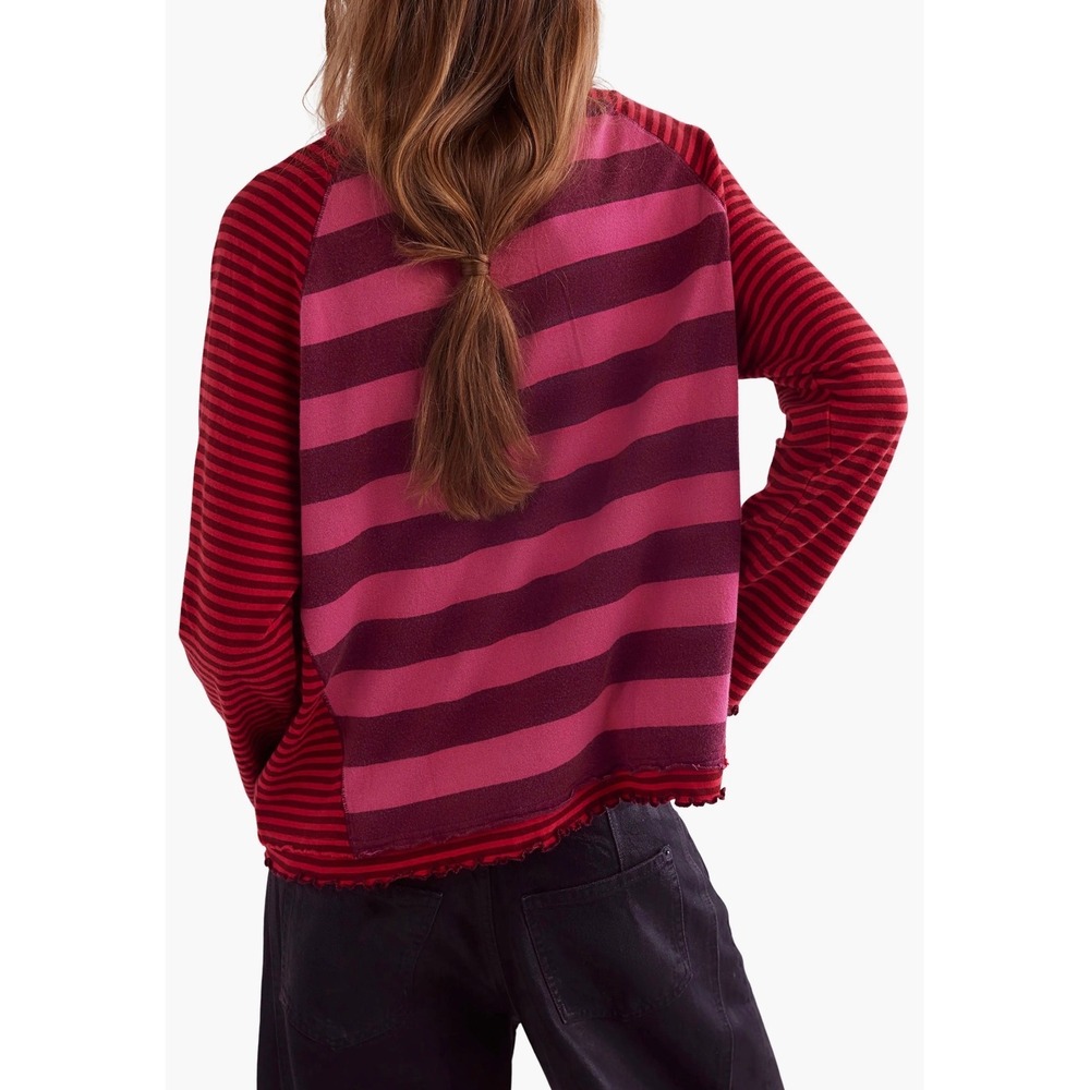 Free People We The Free Punk Playful Tee Stripes Pink Red Boho Womens Size Small - Picture 2 of 14